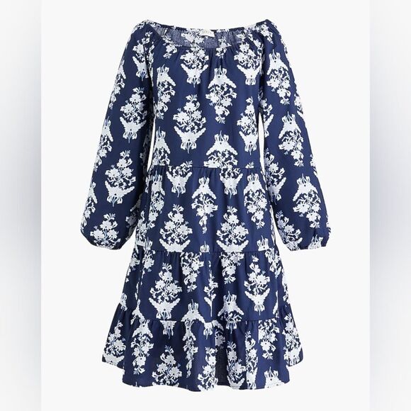 J. Crew Floral Poplin Ragland Sleeve Tiered Mini Dress Size M - Picture 1 of 13